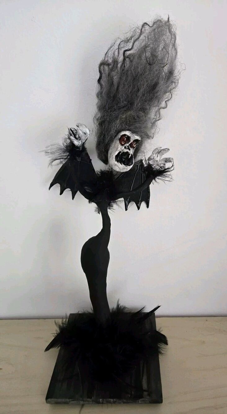 Creepy Hand-Sculpted Art Doll OOAK Signed Demonic Bat Creature
